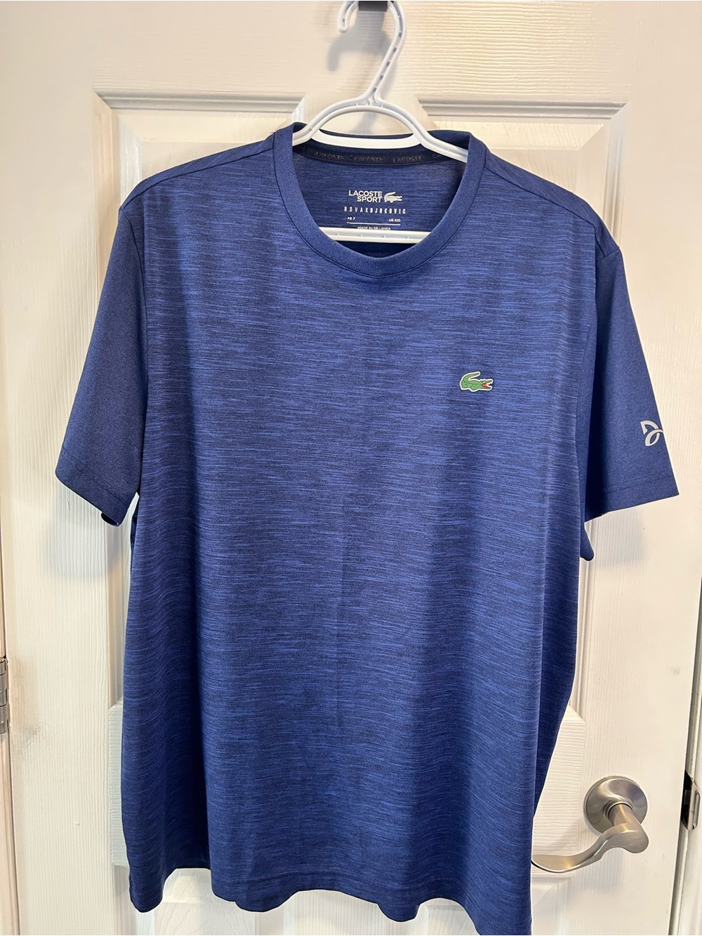 Lacoste Men’s Navy Heather Short Sleeve Crew Tee with Green Crocodile
